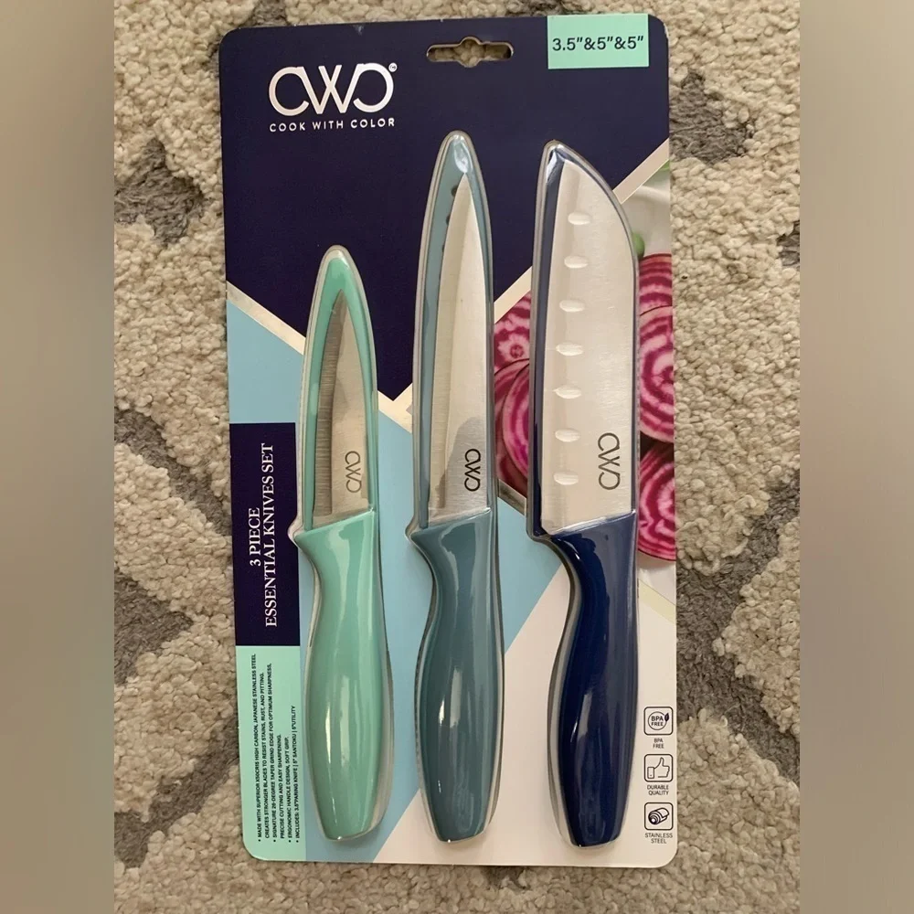 Cook With Color 3 Piece Essential Knives Set
